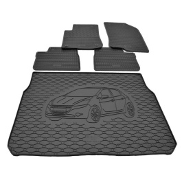 Alfombra protector maletero + alfombrillas de goma a medida kit para PEUGEOT 208 desde 2012-