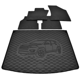 Conjunto de Alfombra de maletero (posicion alta y posción baja) y alfombrillas de goma para Jeep Compass II 2017-