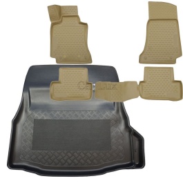 Alfombrillas de goma 3D tipo cubeta beige + Alfombra Protector maletero para MERCEDES C Coupe C205